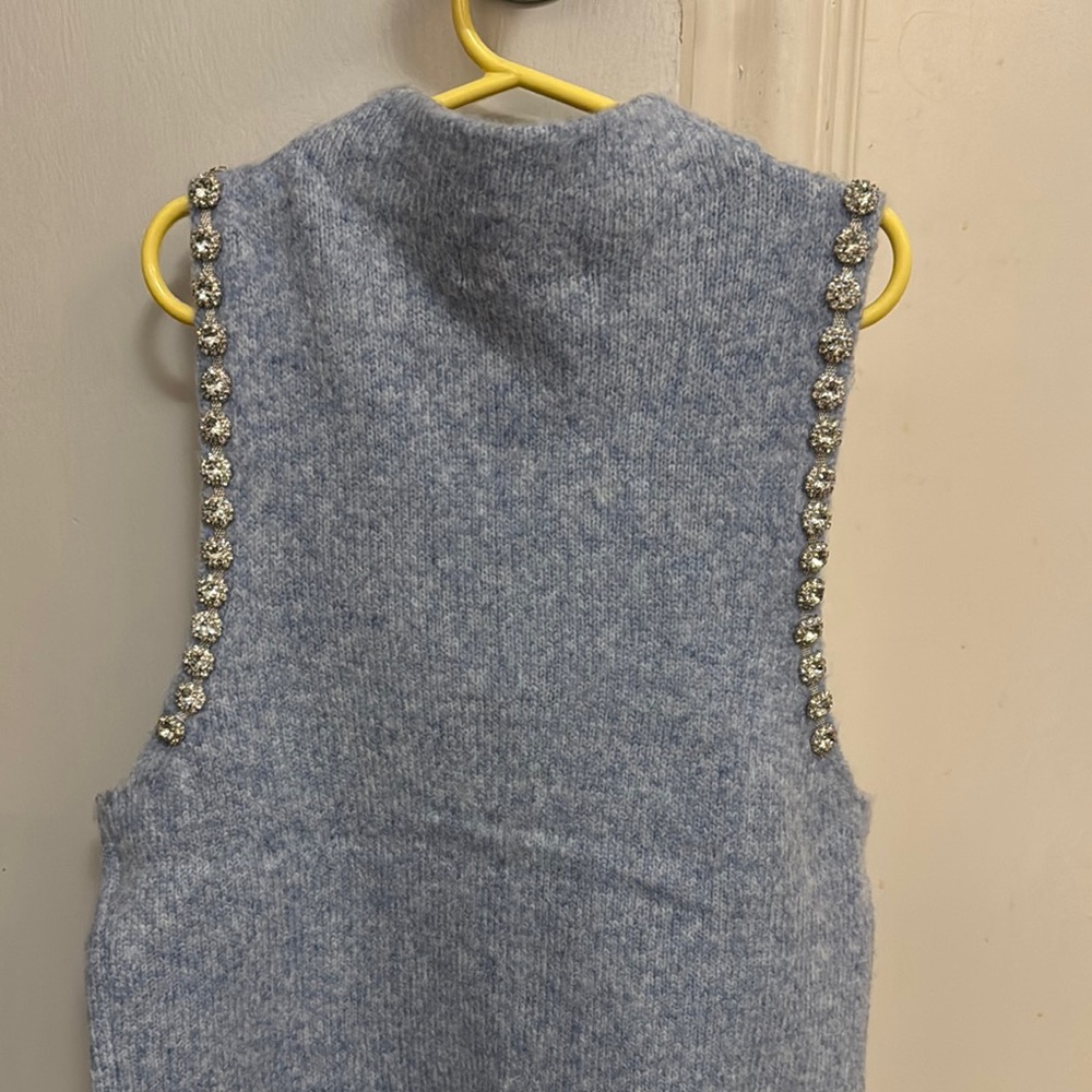 Embellished Sleeveless Knit Top - Blue - Picture 5 of 5